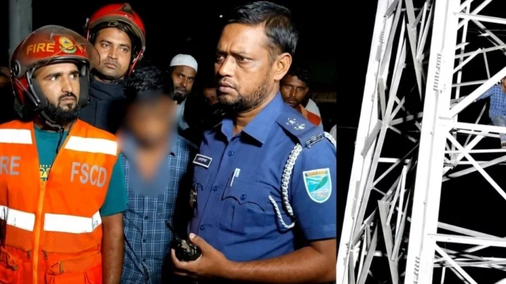স্ত্রীর সঙ্গে রাগ করে ১০ তলার সমান উঁচু বৈদ্যুতিক টাওয়ারের চূড়ায় যুবক