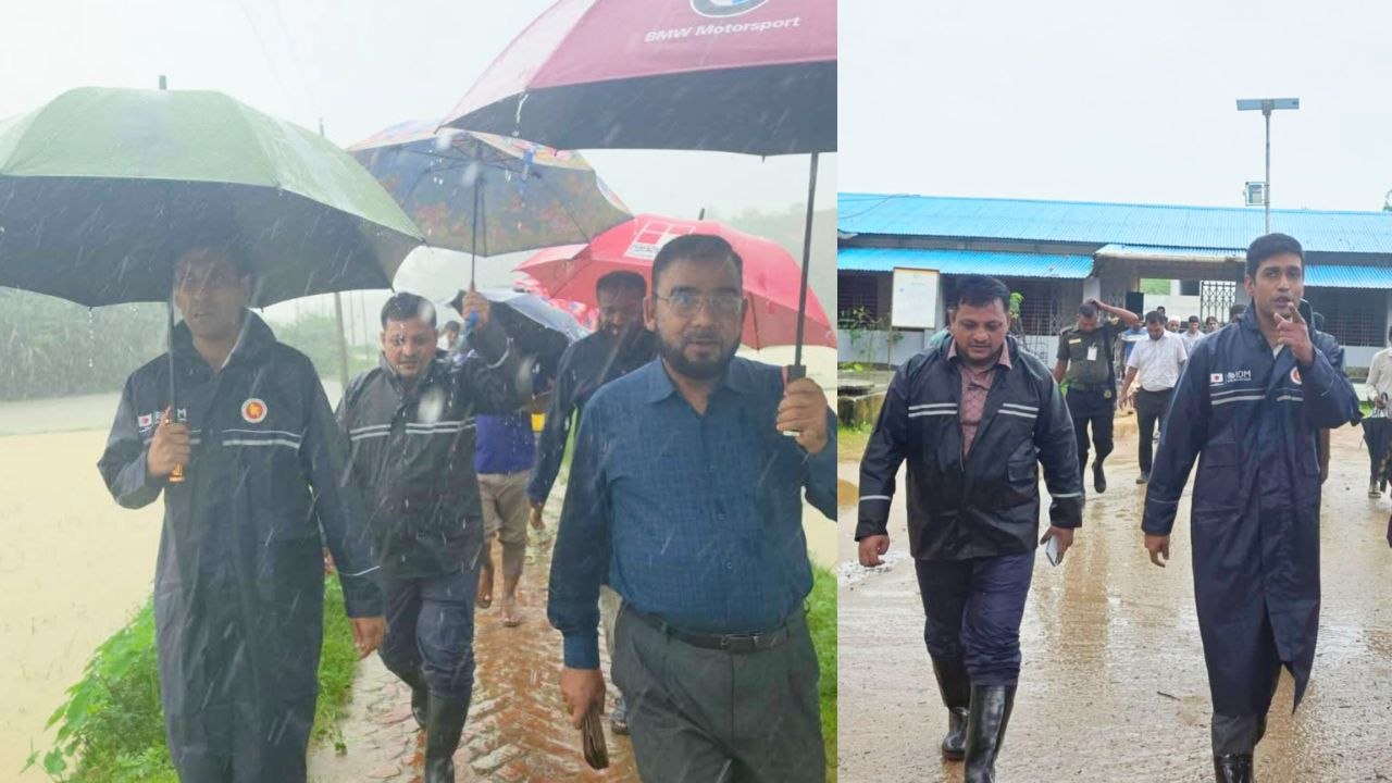 টানা বর্ষণে ক্ষতিগ্রস্ত হোয়াইক্যংয়ের আশ্রয়কেন্দ্র ও প্লাবিত এলাকা পরিদর্শনে ইউএনও